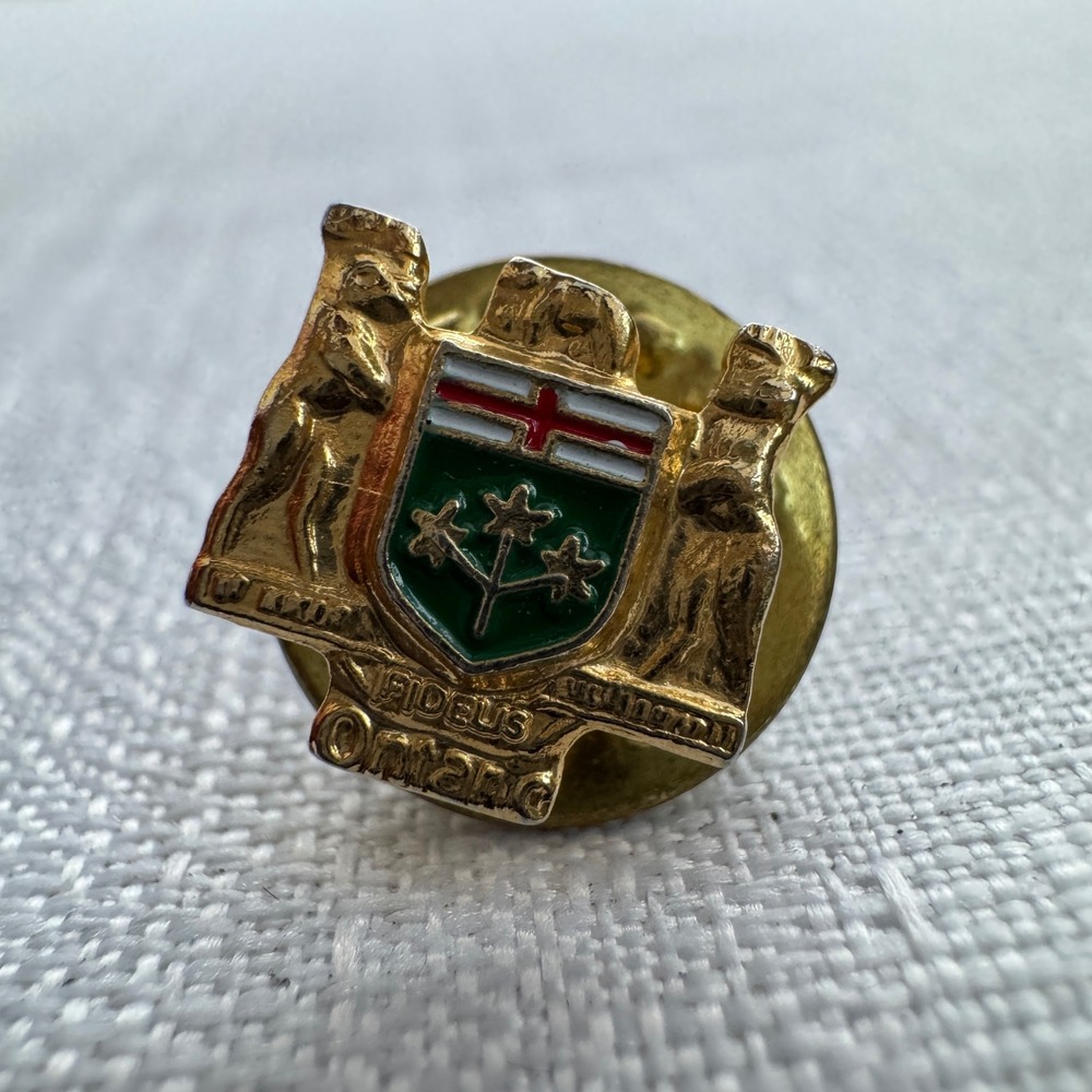 Vintage Ontario Coat of Arms Pin Gold Green Enamel Canadian Souvenir Lapel Pin